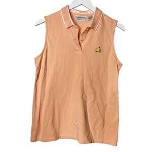 Augusta Masters Logo PGA Golf Size Large Women Sleeveless Polo Peach Pink Preppy